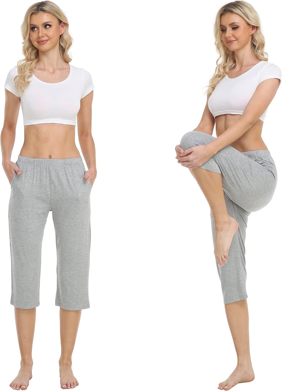 MoFiz Damen Schlafanzughose 3/4 Lang Schlafhose Modal Nachtwäsche Weich Pyjamahose Freizeithose mit
