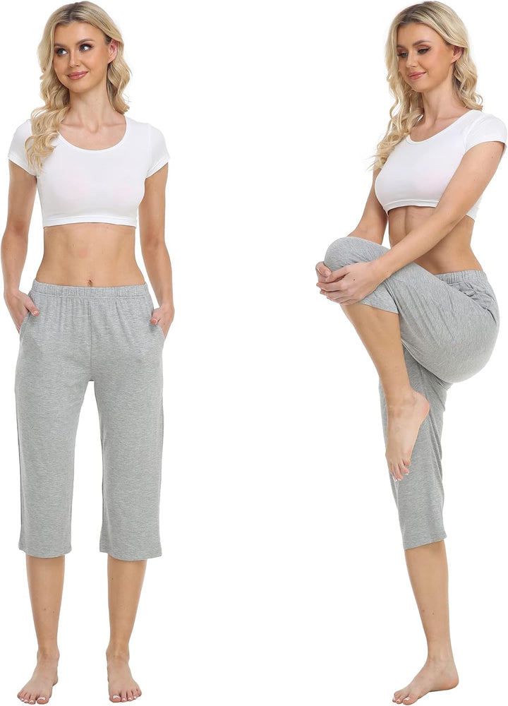 MoFiz Damen Schlafanzughose 3/4 Lang Schlafhose Modal Nachtwäsche Weich Pyjamahose Freizeithose mit