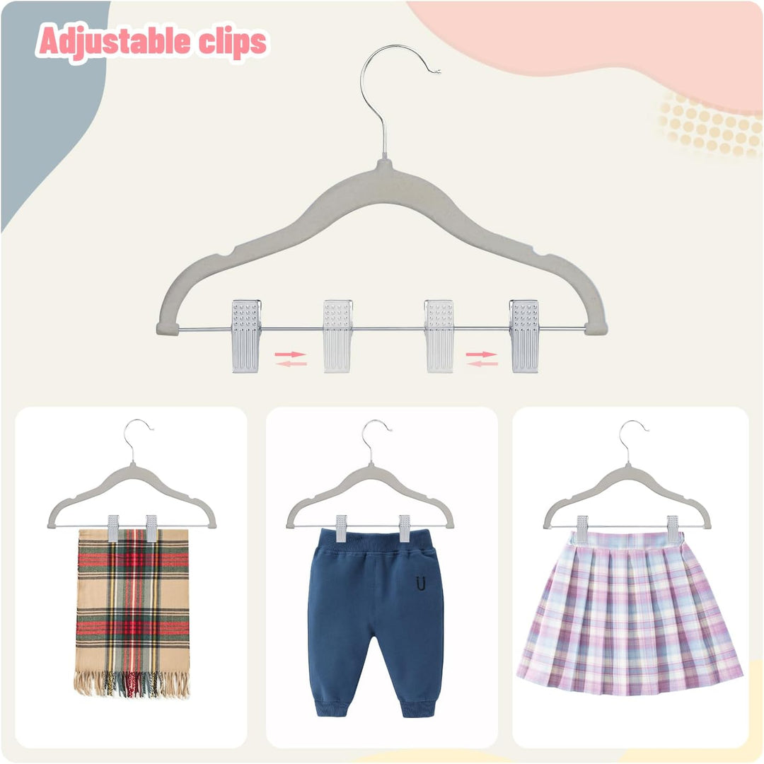 ManGotree Kinder-Rockbügel, 28 Pack Baby-Samtbügel mit beweglichen Clips, rutschfeste Hosenbügel, 30