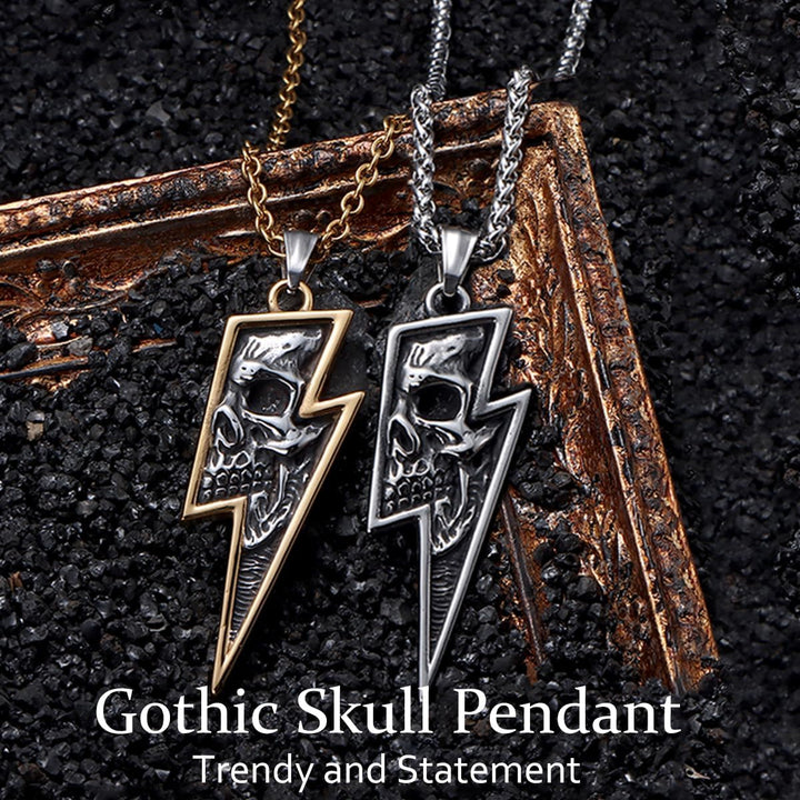 GTHIC Herren Edelstahl Retro Totenkopf Anhänger Halsketten Silber Gold Lightning Bolt Biker Schmuck