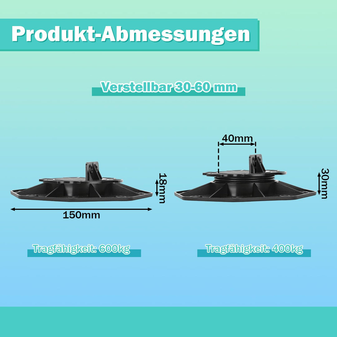 Ansobea 10 Stück Stelzlager höhenverstellbar 18-30mm,Tragfähigkeit von 600kg,sind perfekt für WPC- o