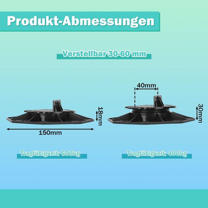 Ansobea 10 Stück Stelzlager höhenverstellbar 18-30mm,Tragfähigkeit von 600kg,sind perfekt für WPC- o