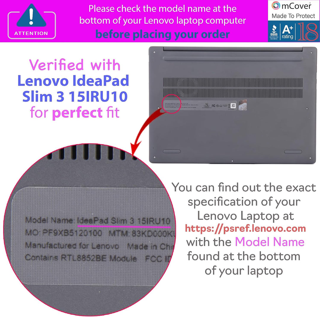 mCover Nur kompatibel mit Lenovo IdeaPad Slim 3 15AHP10 / 15ARP10 / 15IRH10 / 15IRH10 / 15IRU10 Seri