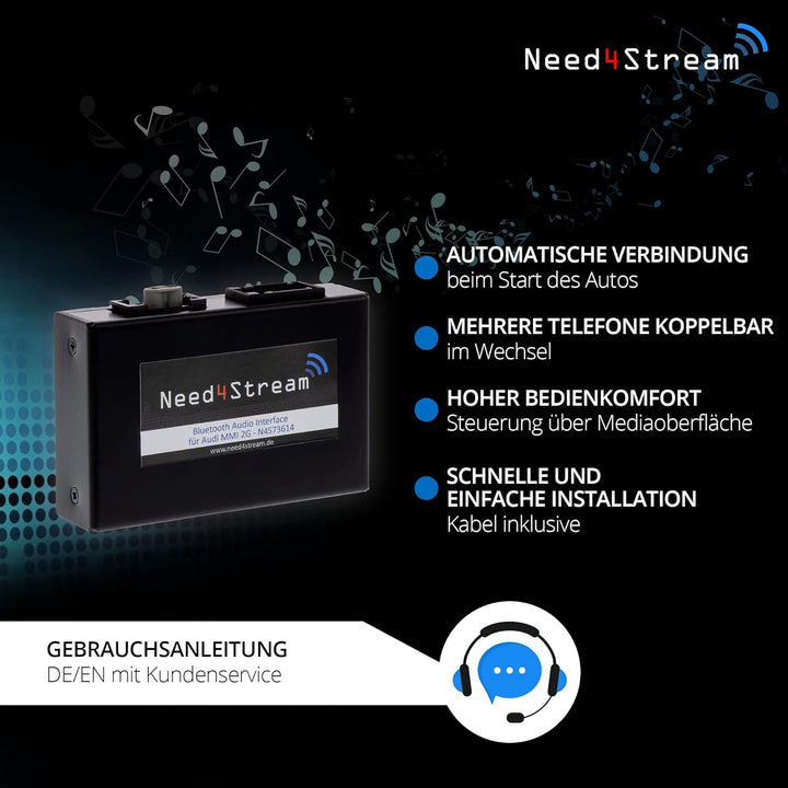 Need4Stream N4S73614 A2DP Bluetooth Audio Interface mit Titelanzeige für MMI 2G, kompatibel mit Audi