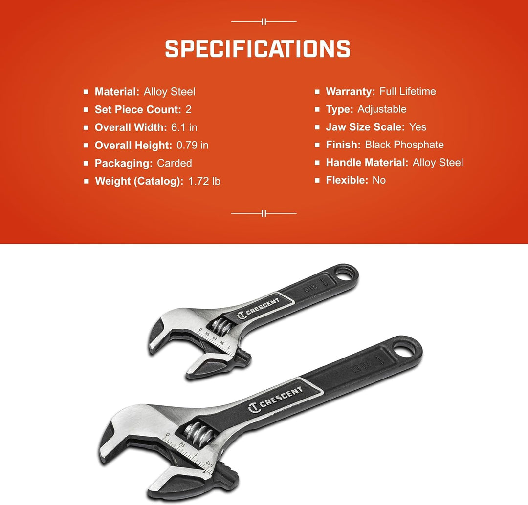 Crescent ATWJ2610VS Schraubenschlüssel-Set, breite Backe, 15,2 cm und 25,4 cm, 2 Stück Pack of 2 Set