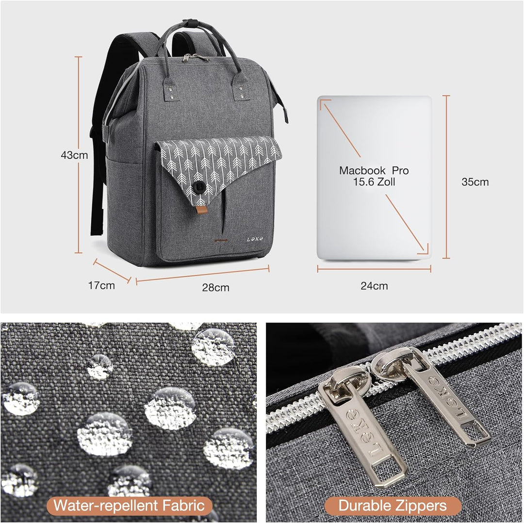 Lekesky Rucksack Damen Schultasche mit Laptopfach &amp; Anti Diebstahl Tasche, 15.6 Zoll Laptoprucksack