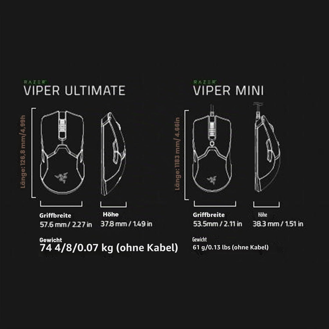 Razer Viper Mini - Ultraleichte Kabelgebundene Gaming-Maus (61g Ultraleichtes Beidhändiges Design, S
