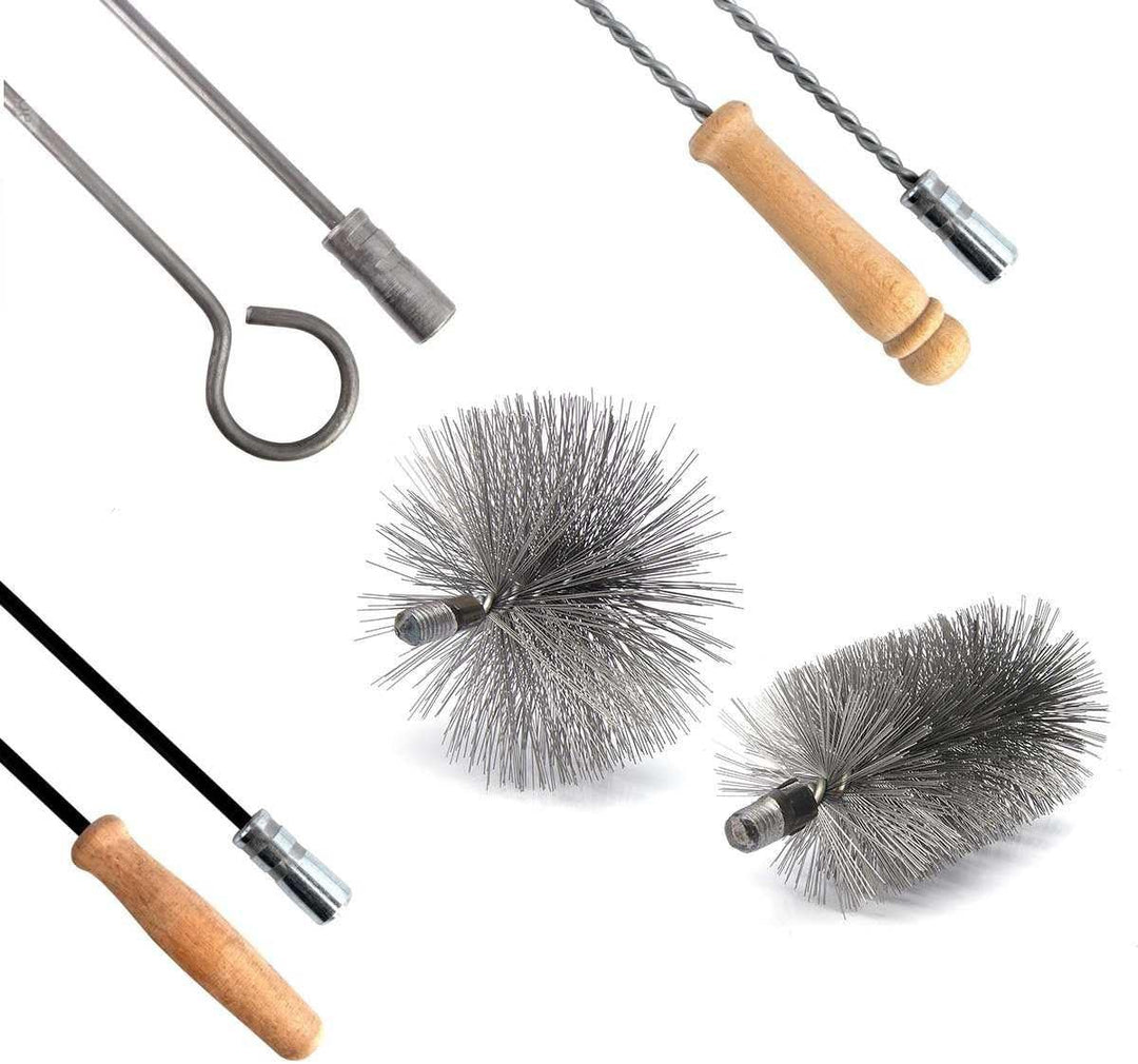 HOLZBRINK 225mm Kaminbesen Schornsteinbesen aus Federstahl + 1,5m Flexstange M12 - Kehrbesen Zugbese
