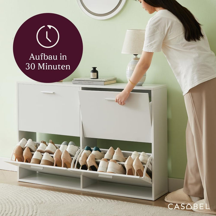 CASABEL Schuhschrank mit 4 Klappen – Schuhschrank Eingang Weiss, Modernes Design, Grosse Kapazität 2