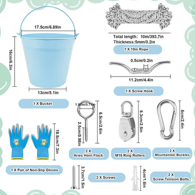 Jeinbuil Flaschenzug Kinder, Gartenspielzeug mit Metalleimer Spielturm Zubehör Spielhaus Outdoor Zub
