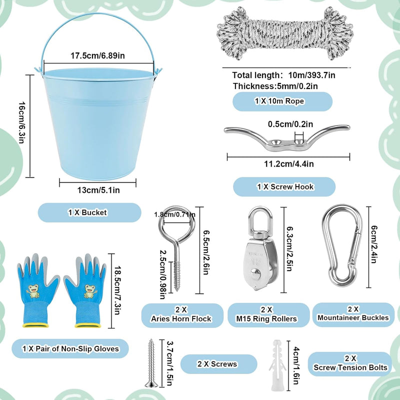 Jeinbuil Flaschenzug Kinder, Gartenspielzeug mit Metalleimer Spielturm Zubehör Spielhaus Outdoor Zub
