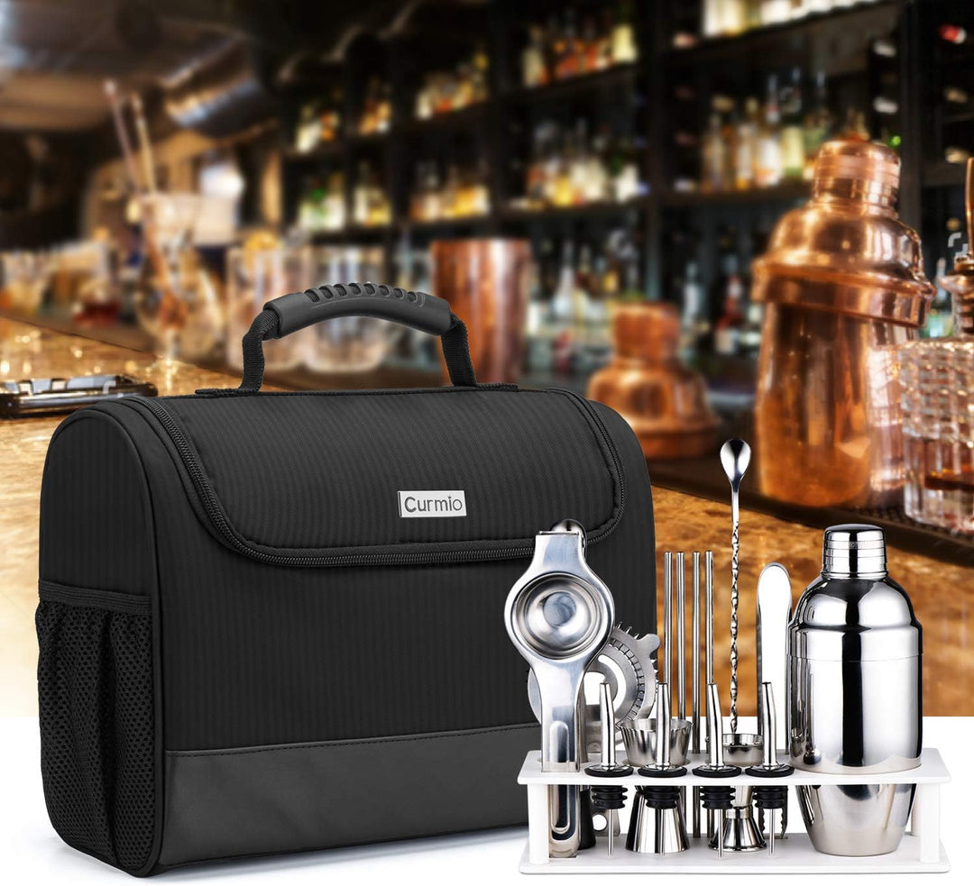 CURMIO Bartender Set Aufbewahrungstasche, Tragetasche für Cocktail Set, Cocktailshaker Bar Set, Reis
