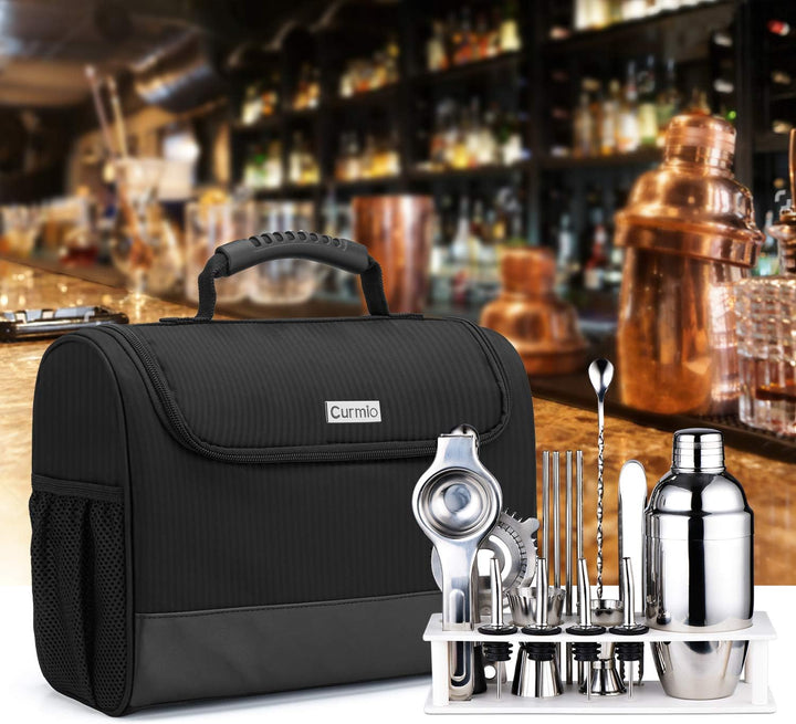 CURMIO Bartender Set Aufbewahrungstasche, Tragetasche für Cocktail Set, Cocktailshaker Bar Set, Reis