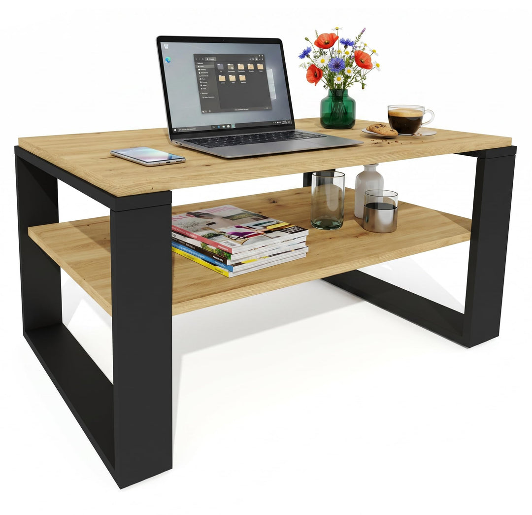 Couchtisch 91×51 cm – Wohnzimmertisch aus Holzwerkstoff, Stabiler & moderner Kaffeetisch mit zusätzl