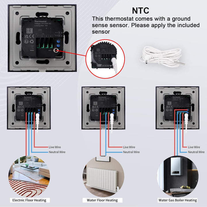 JIMEIDA Digital Programmierbar Thermostat Heizung Schwarz Bodenheizkammer Konstante Temperaturkammer