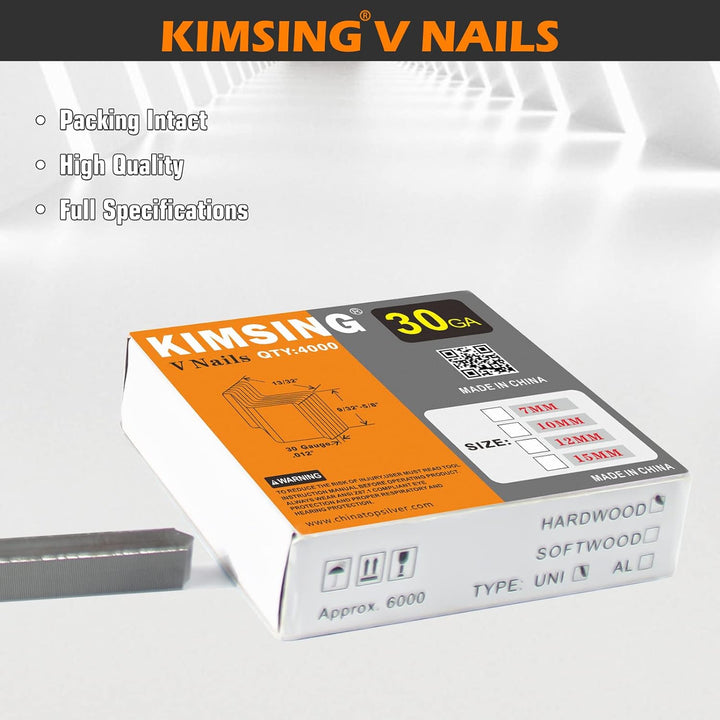 KIMSING 30 Gauge 12mm Länge V-Nägel, 4000 PCS/BOX, Bilderrahmennägel für hartes oder weiches Holz, f