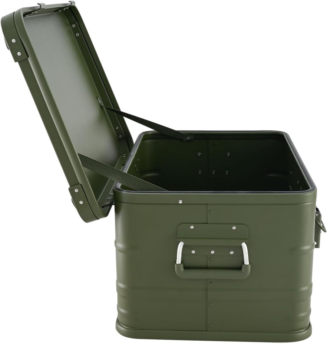Alubox Alukiste abschliessbar E47G OLIVGRÜN - Premium Lagerbox 47 Liter - Materialstärke 1mm - Decke