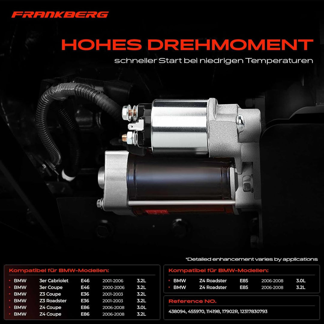 Frankberg Anlasser Starter Kompatibel mit 3er E46 3.2L 2000-2007 Z3 E36 3.2L 2001-2003 Z4 E85 E86 3.