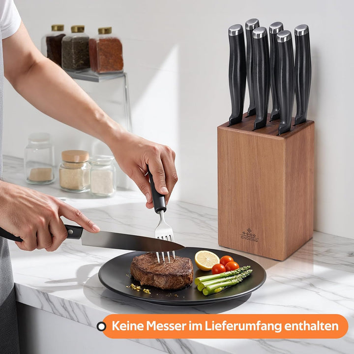 ENOKING Steakmesser Messerblock Ohne Messer, 6 Schlitze Messerblock aus Akazienholz für Steakmesser,
