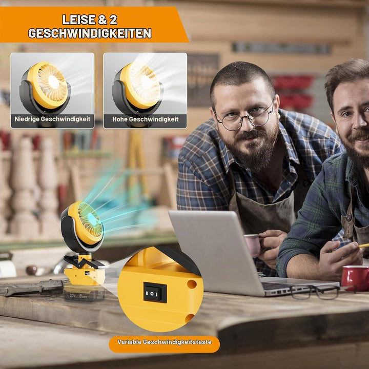Bonadget 2-in-1 Akku Ventilator für DCB182 18V Akku((ohne Akku)) Tragbare Clip-On-Ventilator mit 2 M