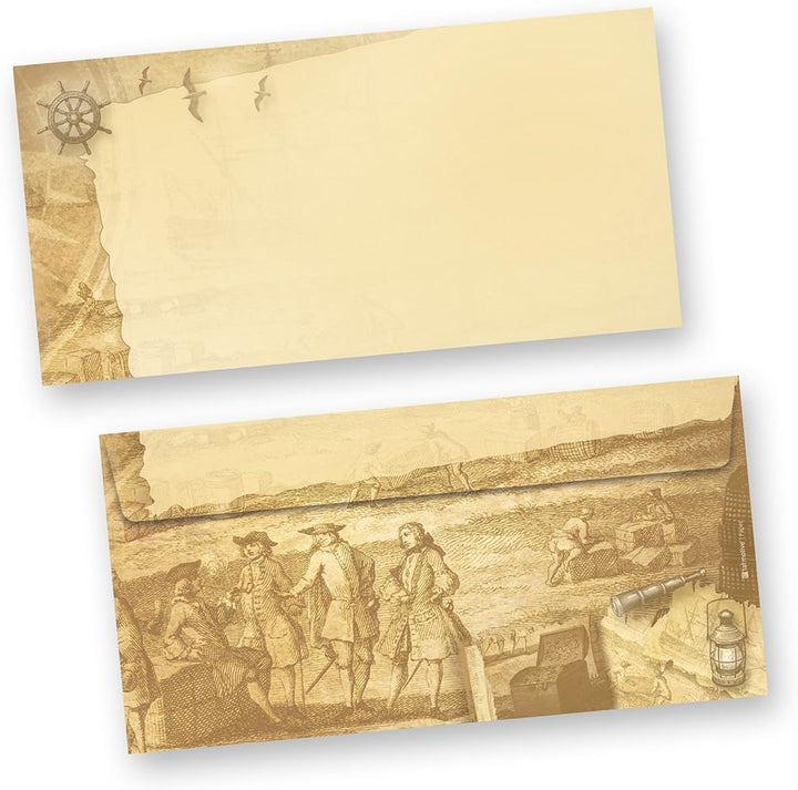 Briefpapier mit Umschlag Piraten & Seefahrer 25 Sets beidseitig bedruckt A4 Briefpapier Set Schiff m