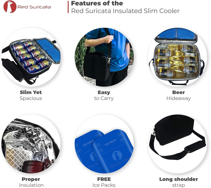 Red Suricata isolierte schlanke mini Kühltasche - kleine Kühlbox für 10 Getränkedosen - inklusive 2