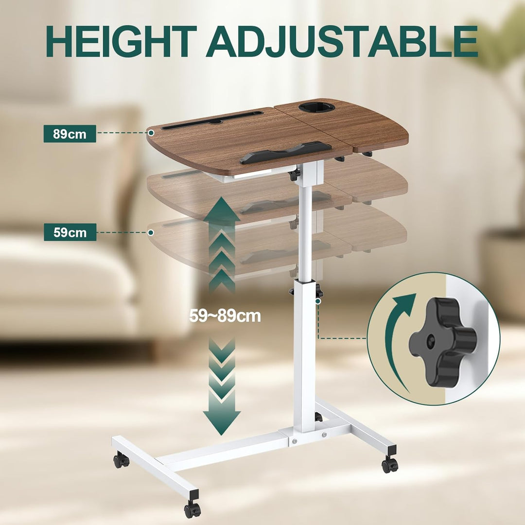 Soontrans Beistelltisch mit Rollen, Betttisch Klappbar 60×40cm, Laptoptisch Höhenverstellbar, Neigun