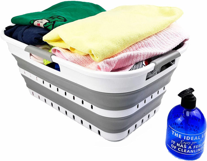 SAMMART 21L Super Mini Zusammenklappbarer Kunststoffkorb mit 3 Griffen – Faltbarer Pop-Up-Aufbewahru