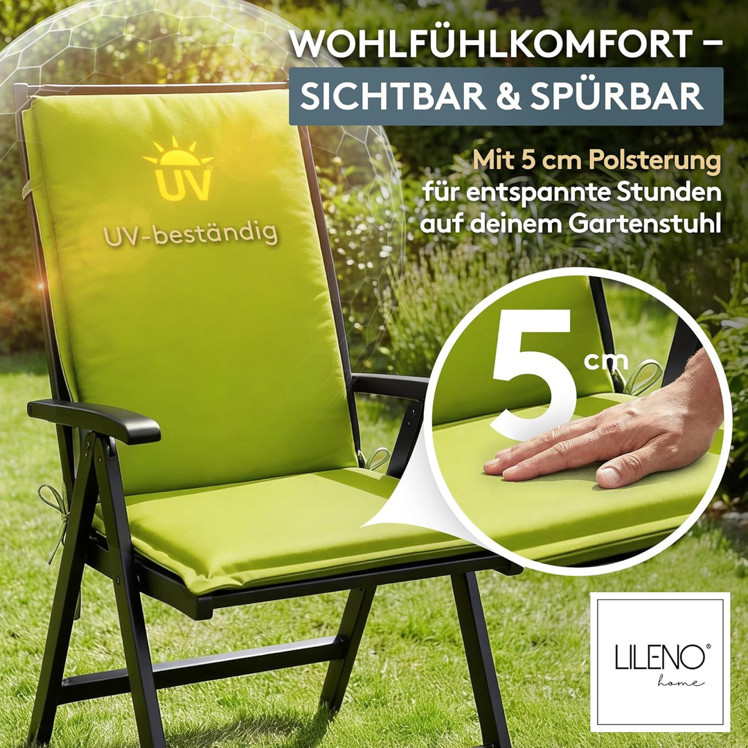 LILENO HOME Gartenstuhl Auflagen [4er Set - Hochlehner] in Apfelgrün - Bequeme Liegen als Sitzauflag