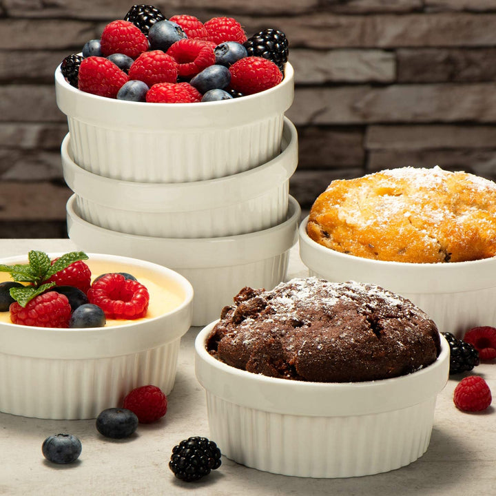 COM-FOUR® 6x Soufflé Förmchen Ø 11 cm - je 270 ml - Creme Brulee Schälchen aus Keramik - Ofenfeste F
