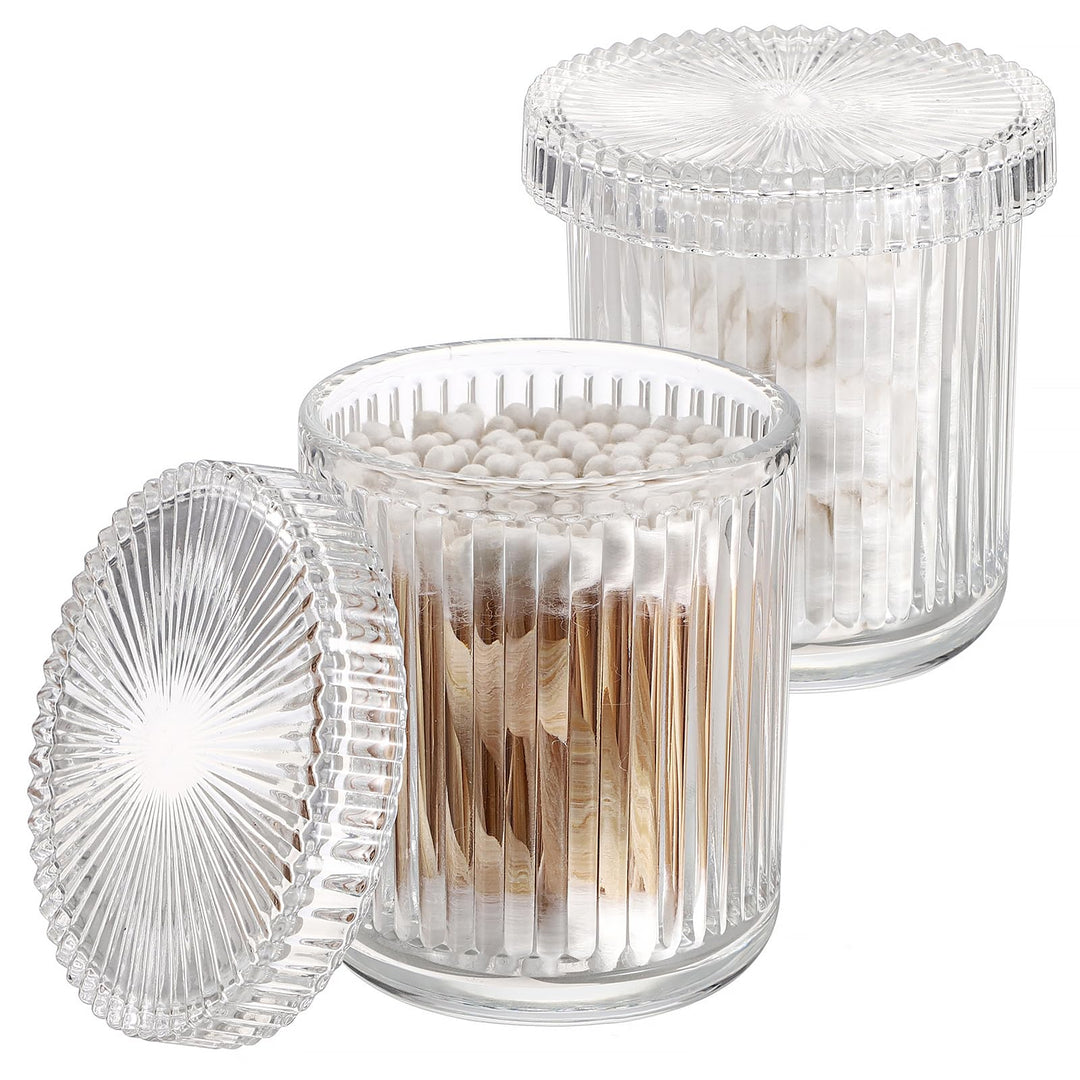2er Wattestäbchen Box Glas Wattepads Behälter Transparent Schminktisch Organizer Bad Klein Aufbewahr