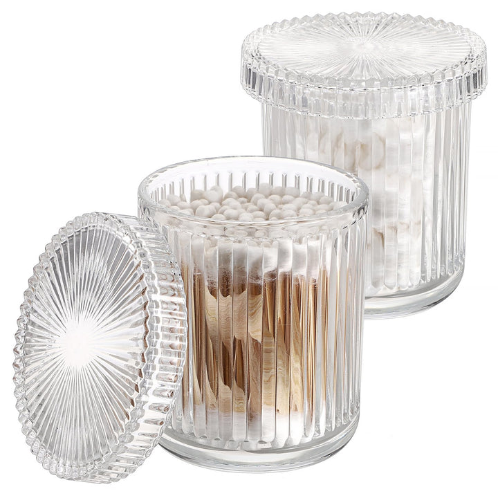 2er Wattestäbchen Box Glas Wattepads Behälter Transparent Schminktisch Organizer Bad Klein Aufbewahr