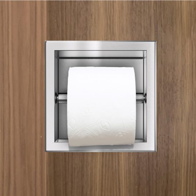 Balneo Toilettenpapierhalter aus Edelstahl, 17,3x17,3x8,6 cm, Einbaumontage, Papierspender Toiletten
