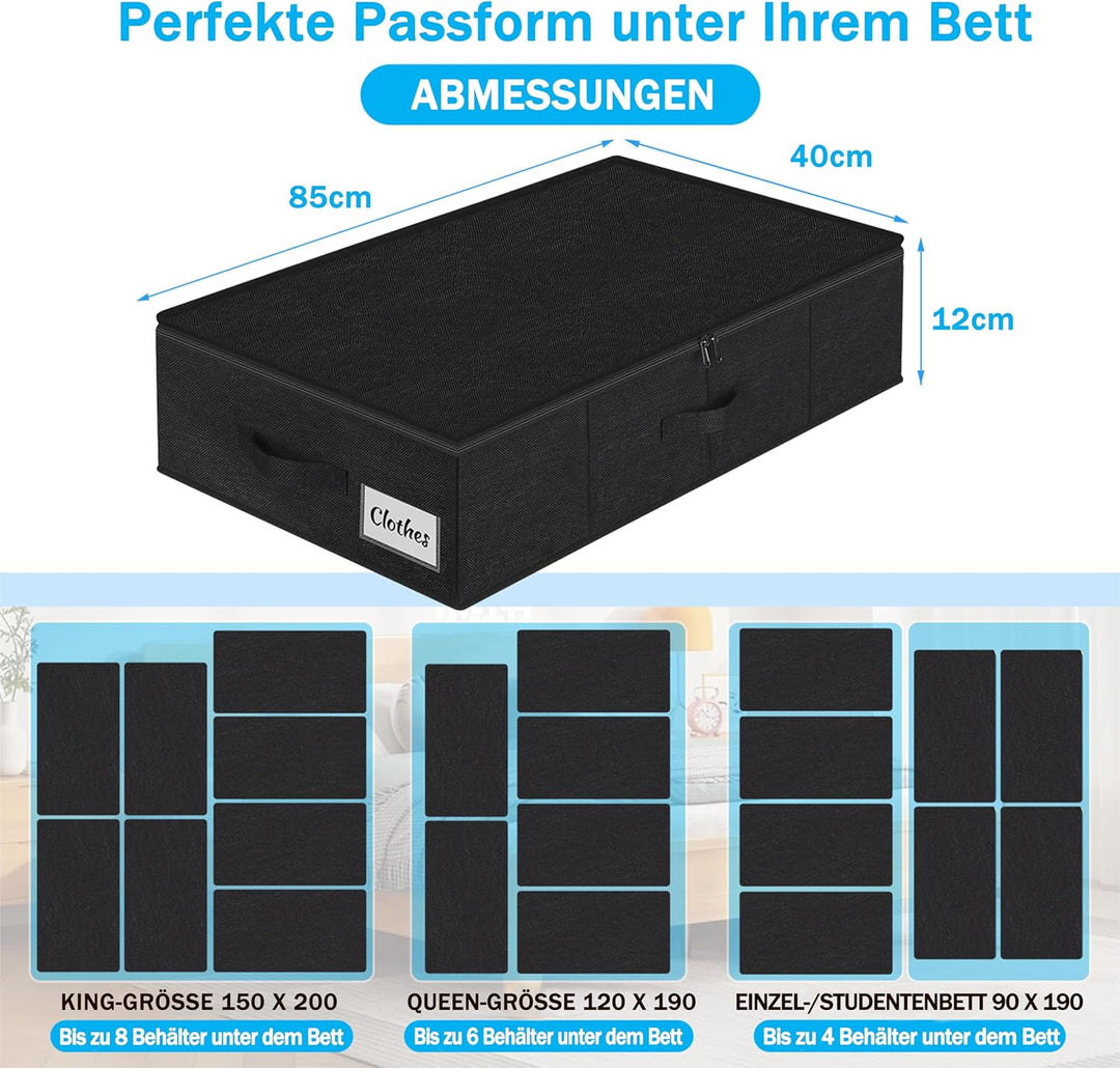 Unterbett Aufbewahrungsbox mit Deckel 12cm hoch, 2 Stück Faltbar Unterbettkommode, Waschbar Kleidera