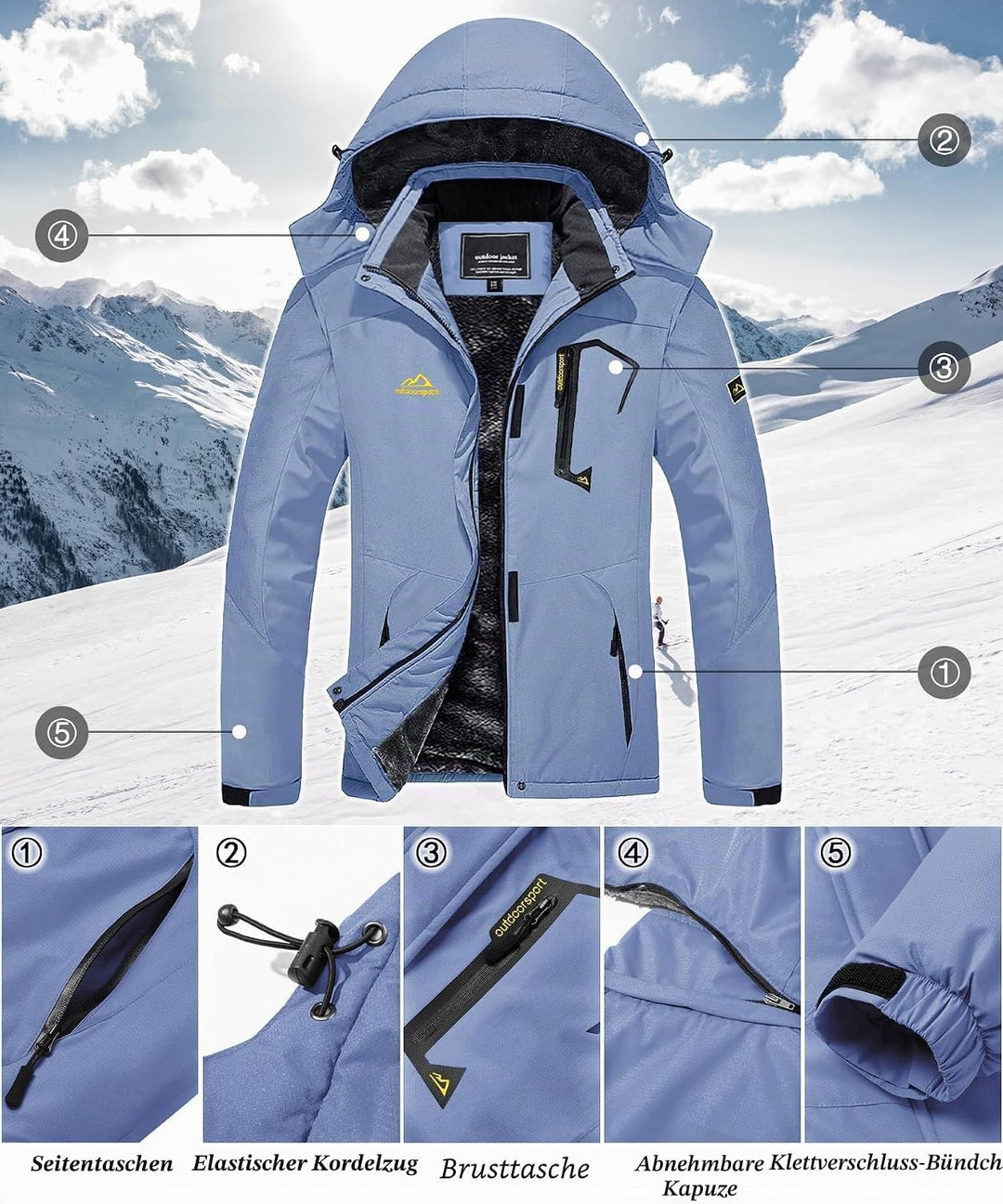 TACVASEN Damen Übergangsjacke Warm Winterjacke Gefüttert Wanderjacke Ski Jacket mit Wasserdichtem Re