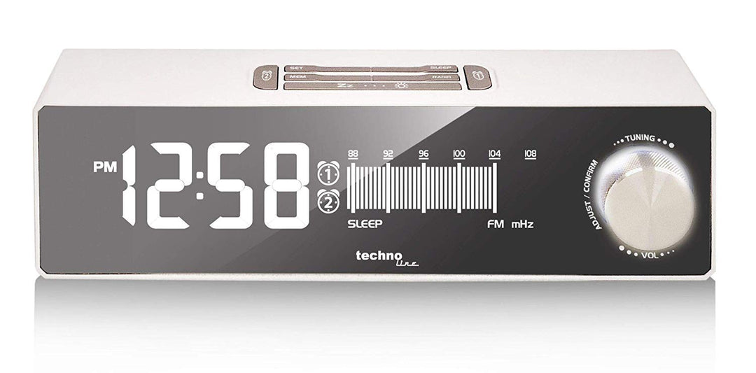 Technoline WT 483 Radiowecker mit USB-Ladeanschluss, Retro-Optik (Weiss mit Batterien)