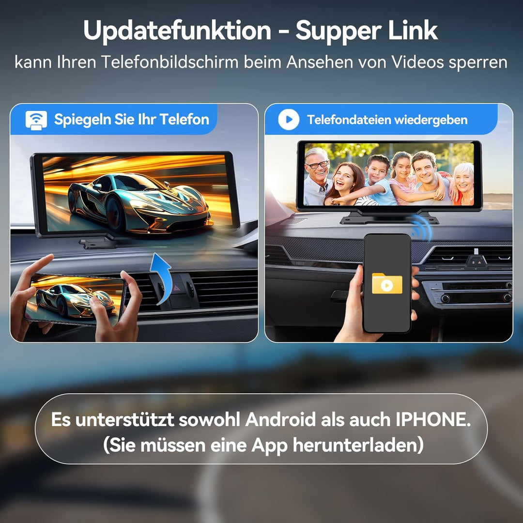 CarPlay & Android Auto Display Car Stereo, Auto-Display, 10.26-Zoll-IPS-Touchscreen, Digital Receive