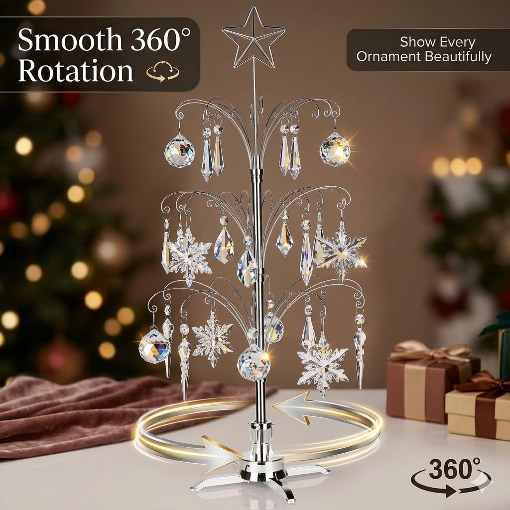 HOHIYA Metall Weihnachten Ornament Display Baum drehbarer Ständer 119,4 cm (Silber) 47"H Rotating St