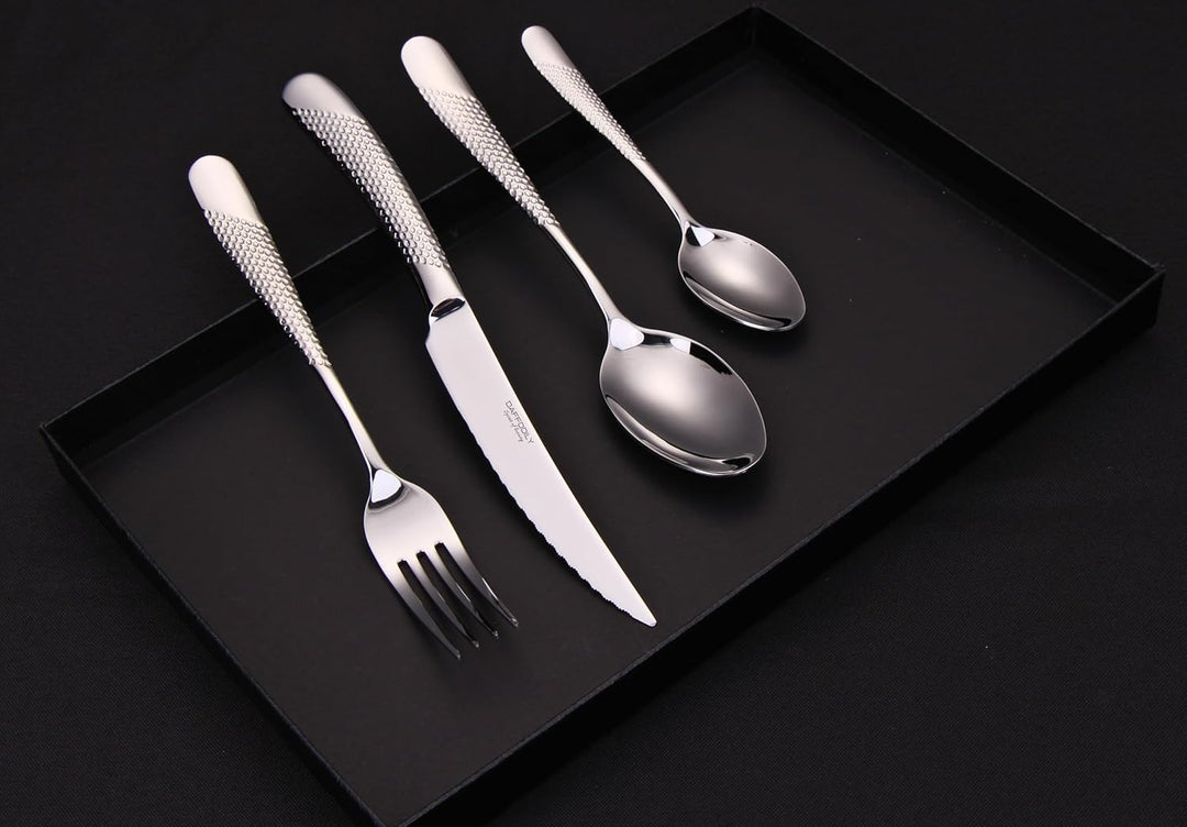 DAFFODILY Luxus-Besteck-Set, 20-teilig, 18/10 Edelstahl, Besteckset für 4 mit 2-in-1-Steakmessern, s