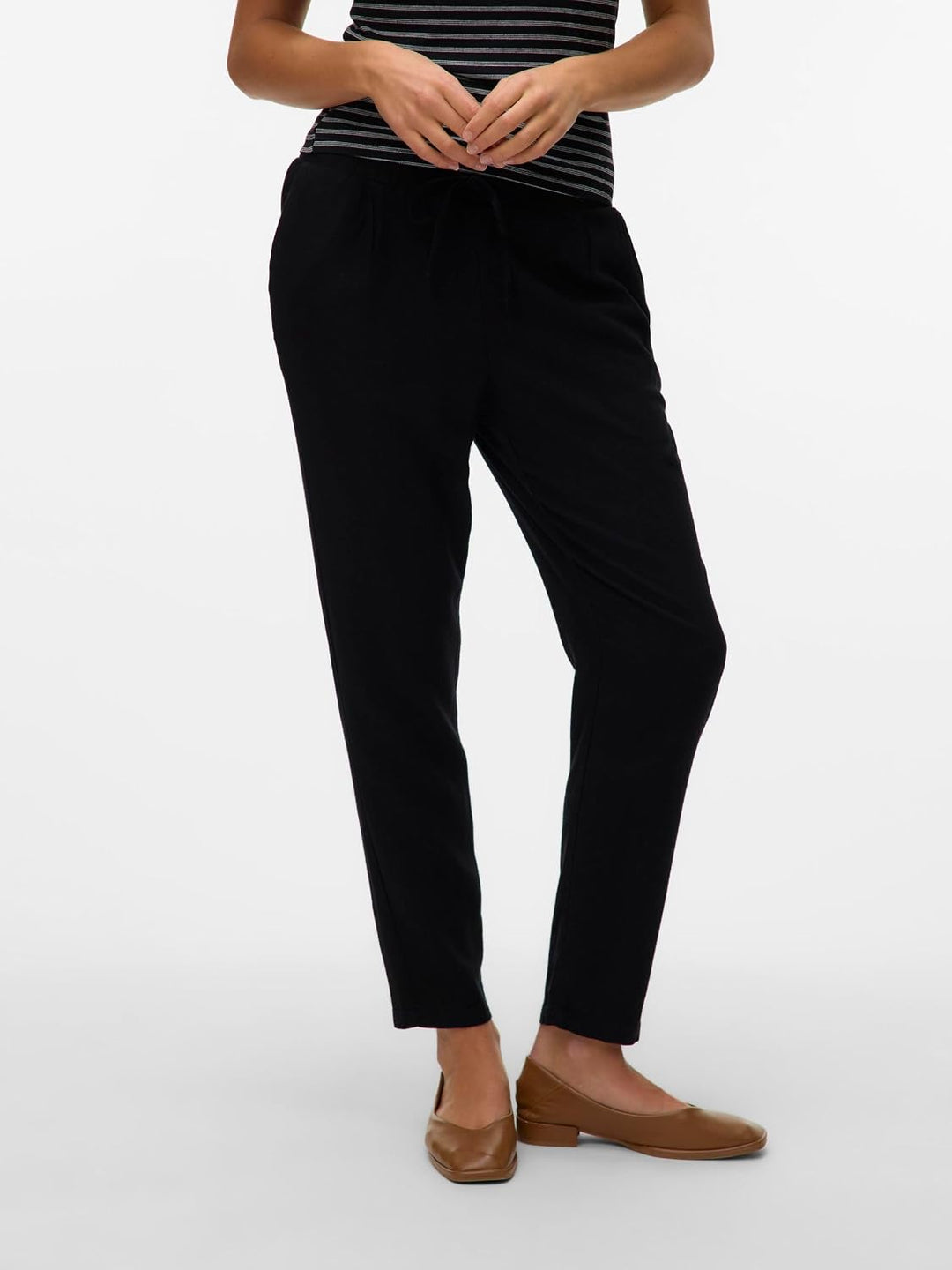 VERO MODA Damen Legere Leinen Stoffhose Casual Schlupfhose Lockere Ankle Pants XS Schwarz, XS Schwar