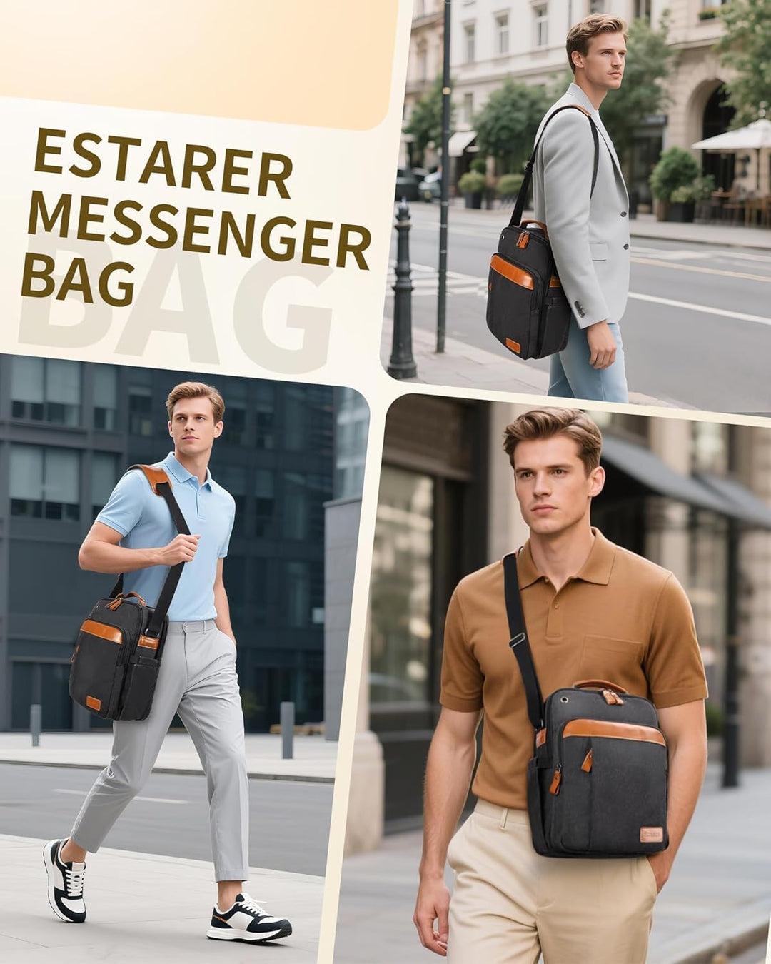 ESTARER Umhängetasche Herren, Schultertasche 13 Zoll kleine, Herrentasche Kuriertasche aus Canvas fü