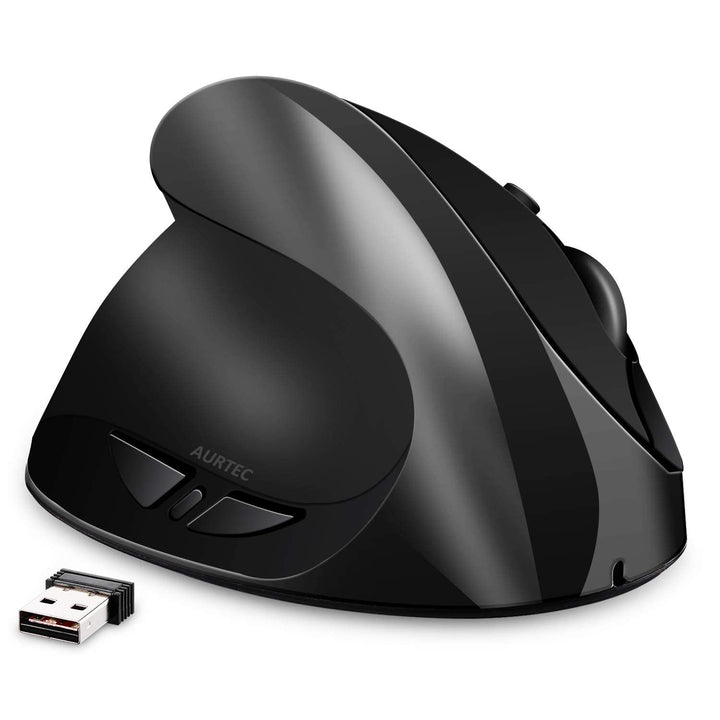 AURTEC Linkshändermaus, wiederaufladbare 2,4G-Drahtlos-Ergonomische Vertikalmäuse mit USB-Empfänger,