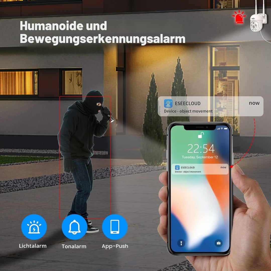 【5MP+PTZ】 Hiseeu Überwachungskamera Set Aussen WLAN mit 12''Monitor 10CH Wireless NVR,4 Pcs 5MP PTZ