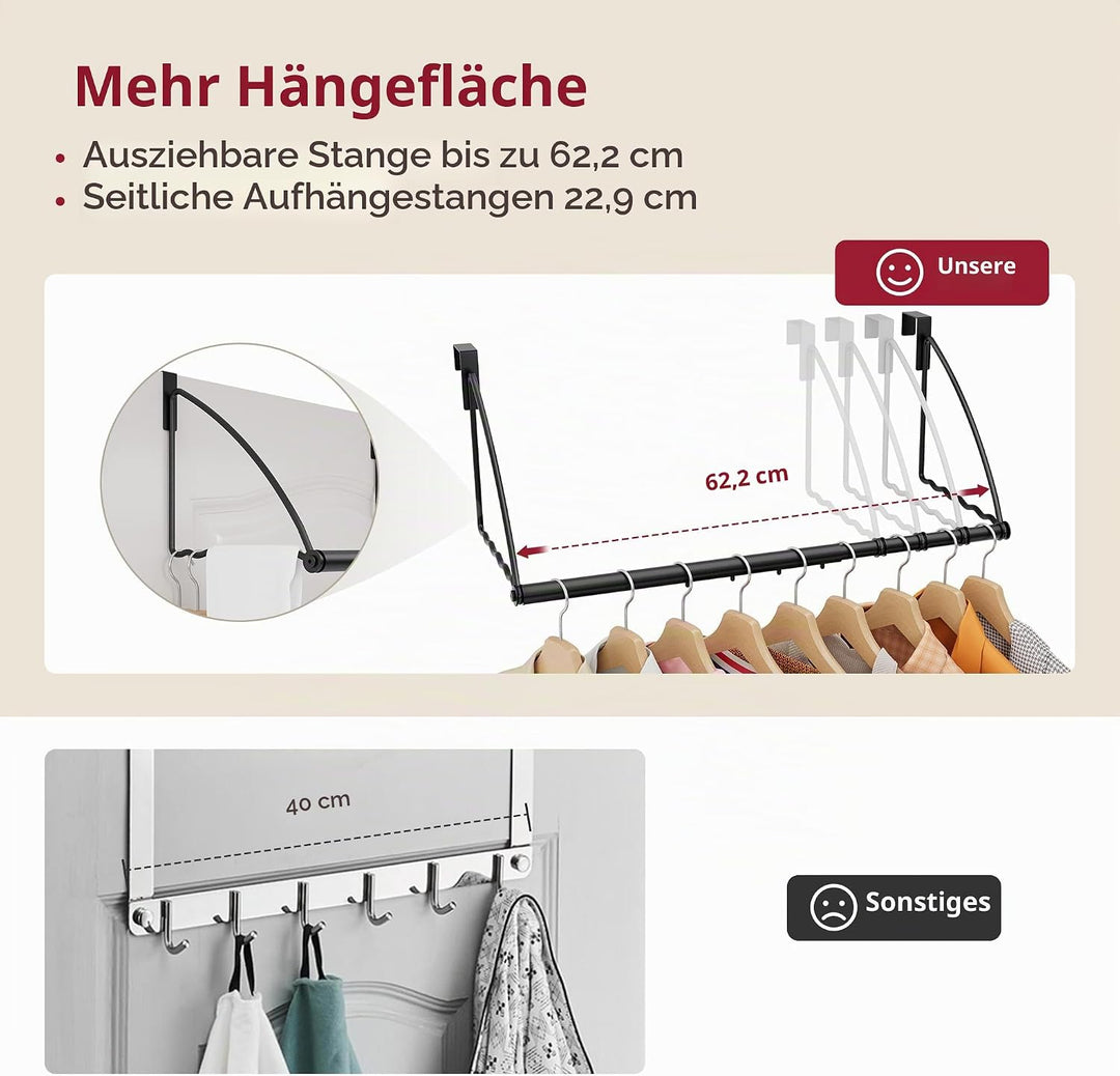 Tajsoon Türhänger, Erweiterbar und Verstellbar, Türkleiderständer für Handtücher und Mäntel, Badezim