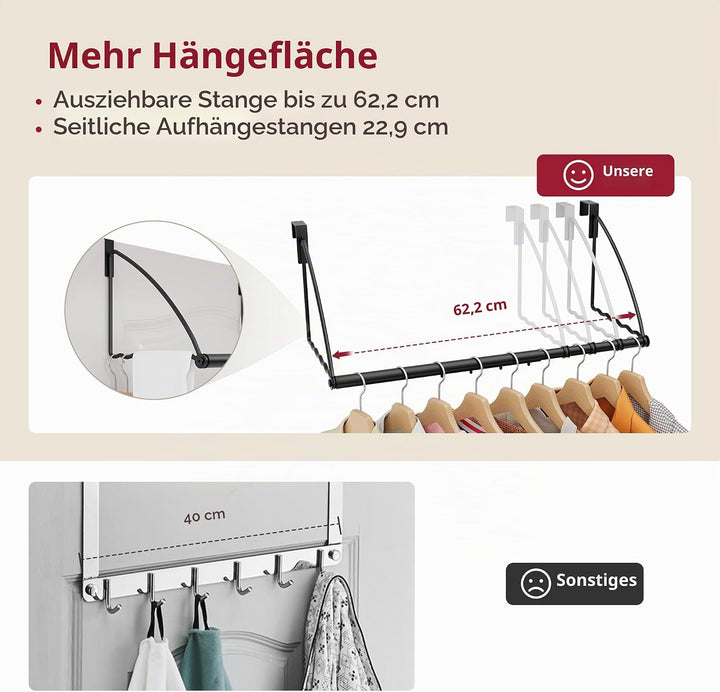 Tajsoon Türhänger, Erweiterbar und Verstellbar, Türkleiderständer für Handtücher und Mäntel, Badezim