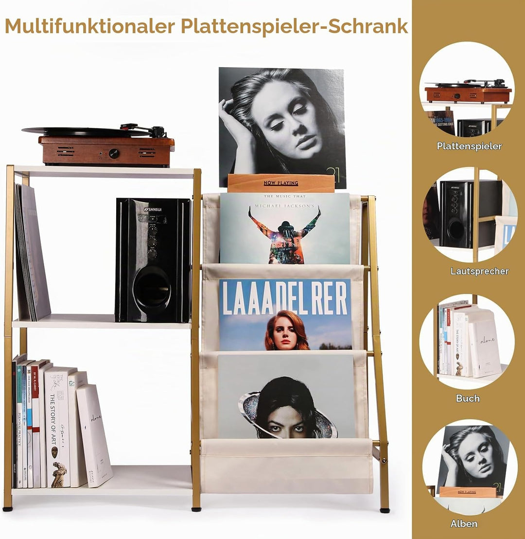 HYCFYJR Plattenspieler Ständer, Schallplatten Aufbewahrung mit 3-stufiger Vinyl Halter, Schallplatte