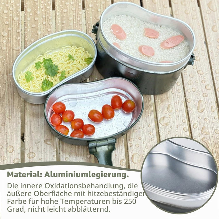 Bundeswehr Essgeschirr Set, Camping Hitzebeständig Kochgeschirr Outdoor mit Faltbarer Gabel Messer u