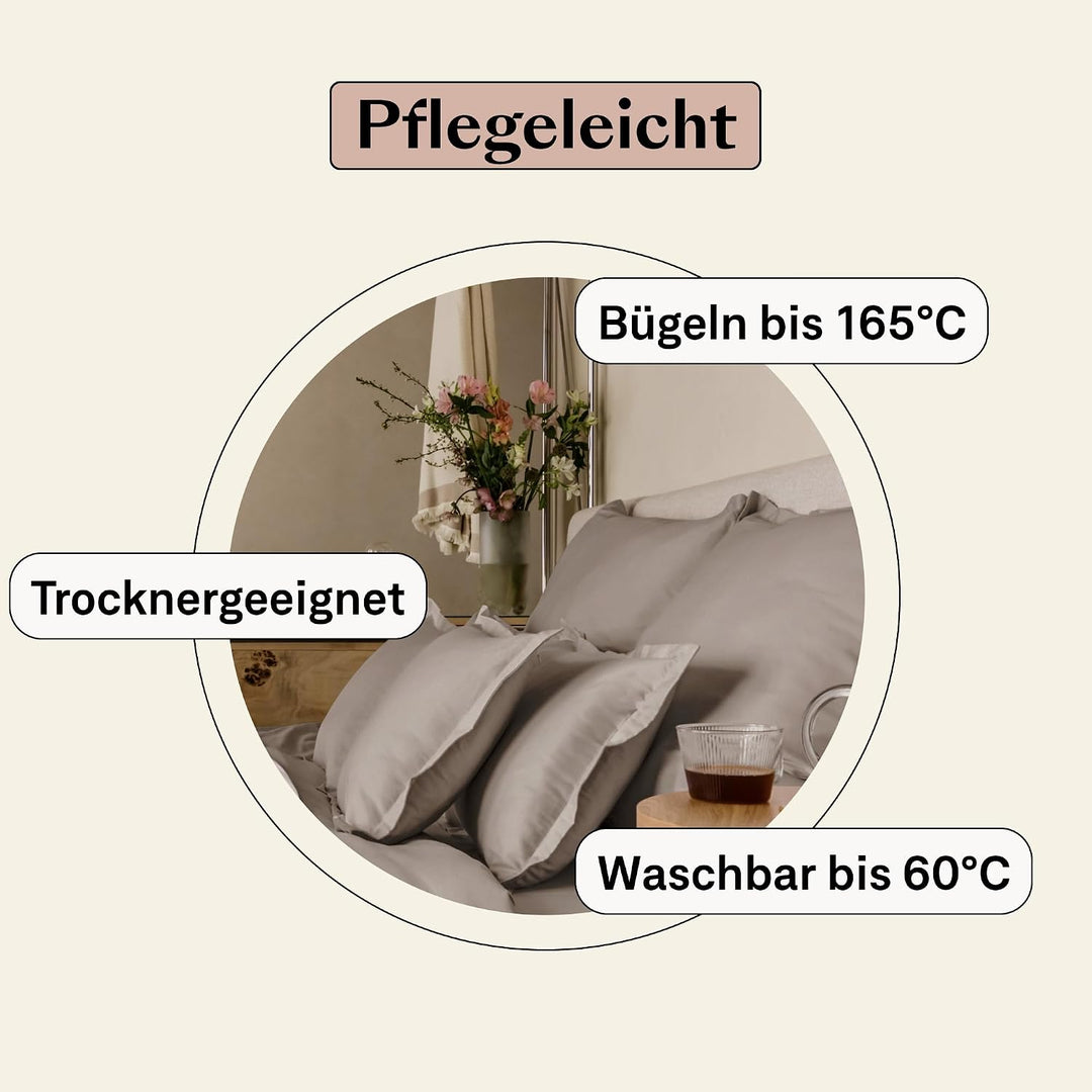 Kopfkissenbezug 50x70 Baumwolle (2er Set) | Ägyptische Baumwolle Kissenbezug Beige/Taupe | Weich Wie