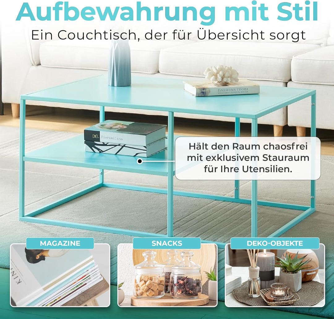 [en.casa] Couchtisch Solund Beistelltisch Metall Wohnzimmertisch mit Stauraum Sofatisch rechteckig K