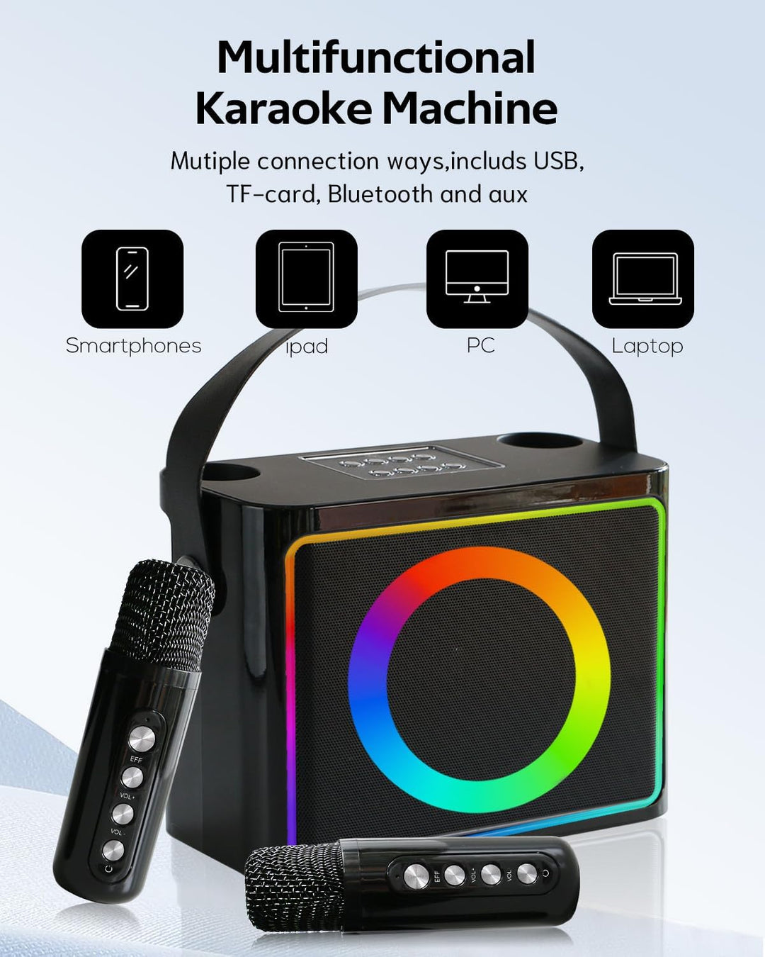 Karaoke Maschine, Karaoke anlage mit 2 mikrofonen, Tragbaren Karaoke Box Bluetooth Lautsprecher mit